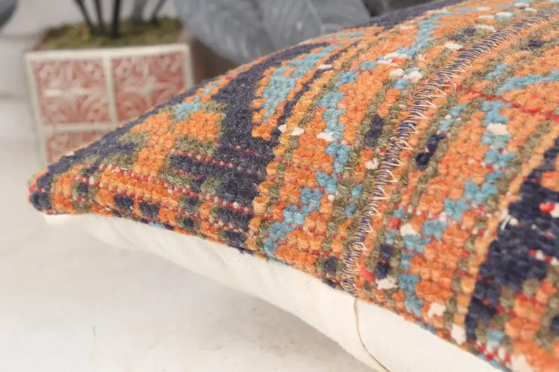 14x14 Blue Pillow, Retro Cushion, Pillow for Sofa, Boho Pillow Sham Cover, Kilim Pillow Cover, Cushion Cover, Outdoor Throw Pillow Case - 7