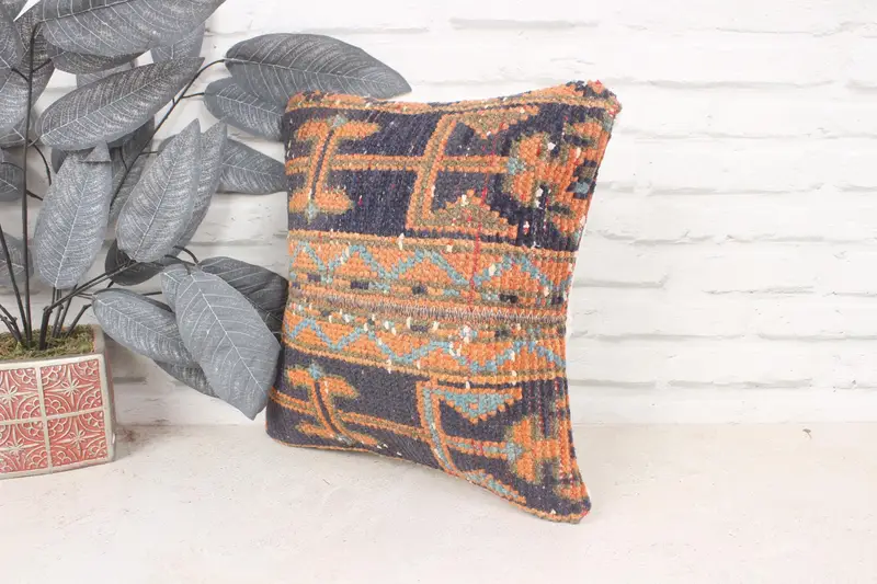 14x14 Blue Pillow, Retro Cushion, Pillow for Sofa, Boho Pillow Sham Cover, Kilim Pillow Cover, Cushion Cover, Outdoor Throw Pillow Case - 4