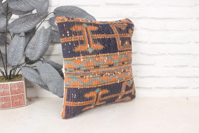 14x14 Blue Pillow, Retro Cushion, Pillow for Sofa, Boho Pillow Sham Cover, Kilim Pillow Cover, Cushion Cover, Outdoor Throw Pillow Case - 3