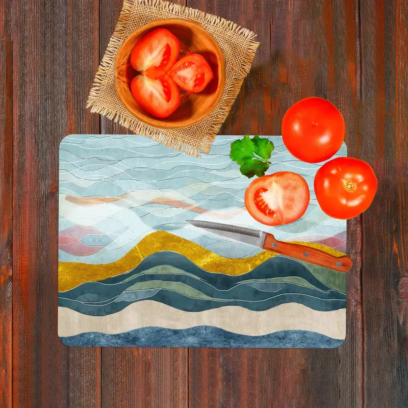 Abstract Waves Glass Cutting Board, Tempered Safety, Modern Kitchen