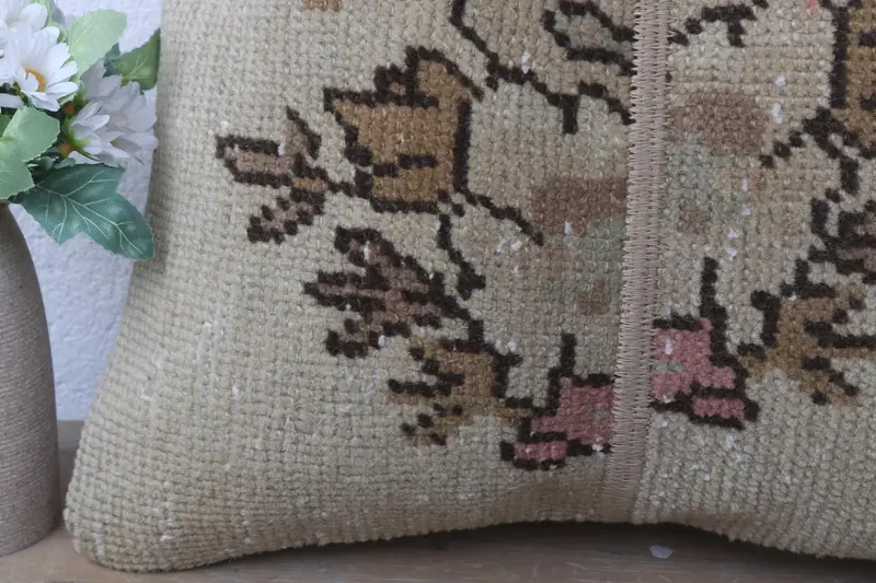 Pillow, Pillow for Sofa, Vintage Kilim Pillow, Ikat Pillow Case, 16x16 Beige Cushion Case, Pastel Pillow, Pillow for Couch - 3