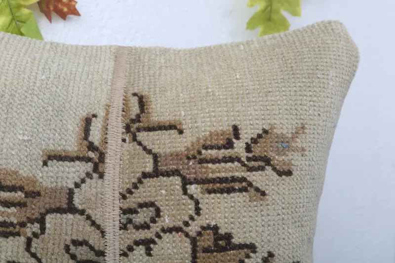Pillow, Pillow for Sofa, Vintage Kilim Pillow, Ikat Pillow Case, 16x16 Beige Cushion Case, Pastel Pillow, Pillow for Couch - 5