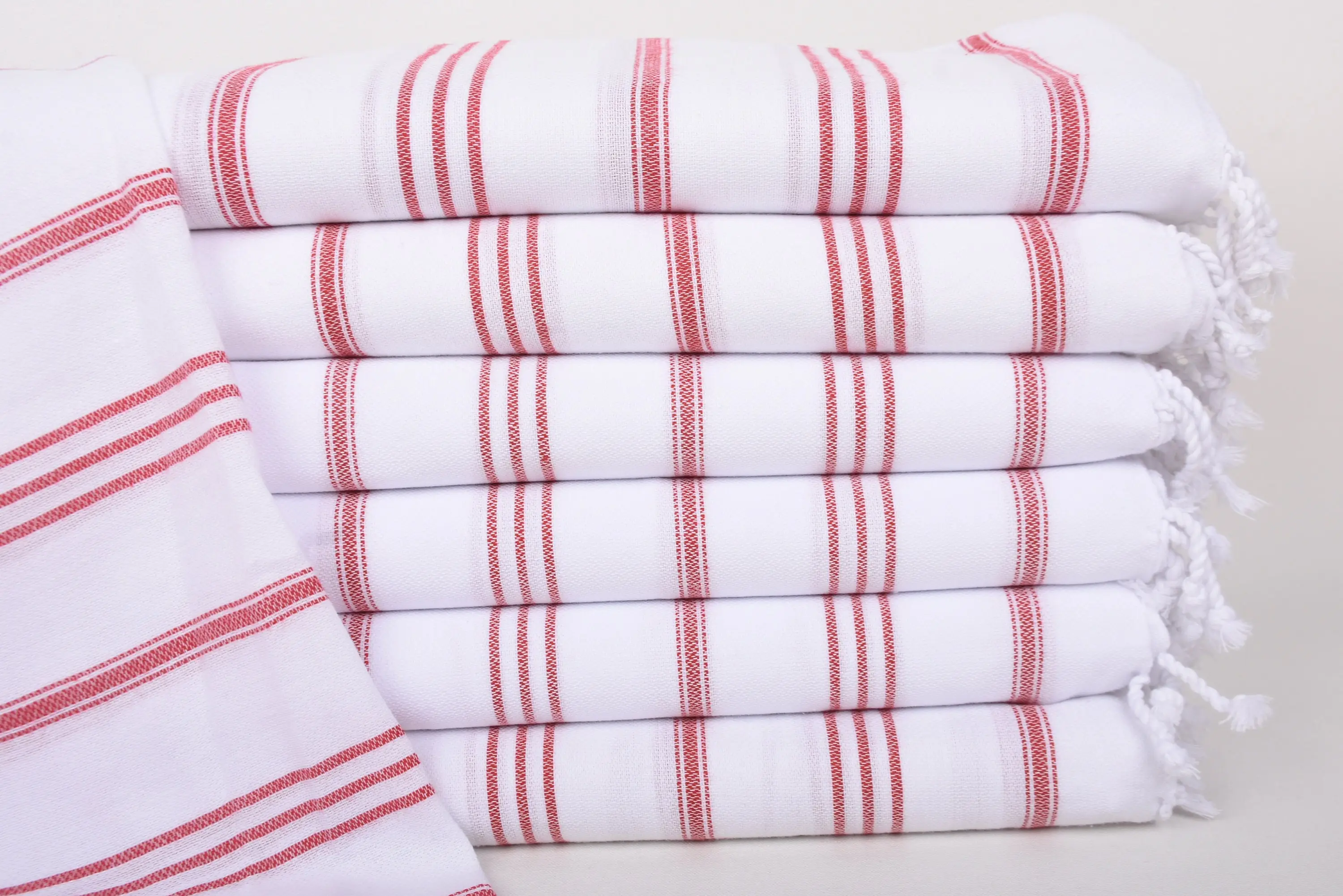 Organic Cotton Turkish Hand Towel Red Stripes, 24x40 Inches - 1