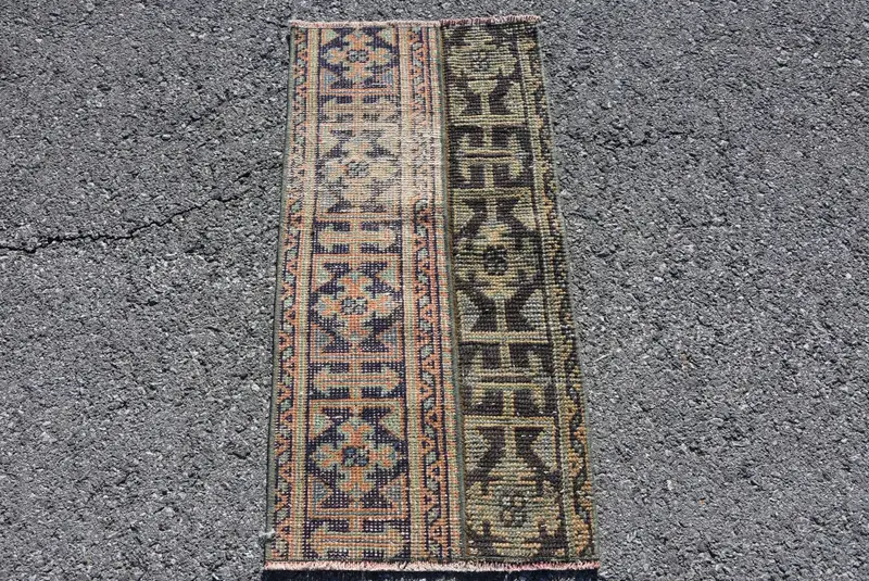 Türk Halısı, 1.5x3.1 ft Küçük Vintage Halı, Oushak Mavi Kahverengi Puantiyeli Halı - 1