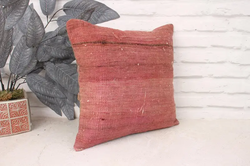 14x14 Red Cushion Cover, Art Deco Cushion Cover, Vintage Pillow, Pillow for Sofa, Comfy Throw Pillow Sham, Cushion Case, Turkish Kilim Pillow - 3