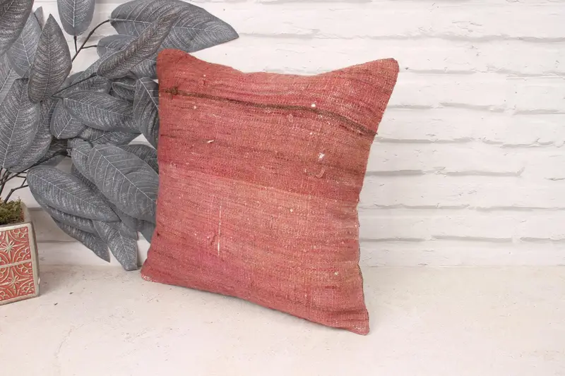 14x14 Red Cushion Cover, Art Deco Cushion Cover, Vintage Pillow, Pillow for Sofa, Comfy Throw Pillow Sham, Cushion Case, Turkish Kilim Pillow - 4