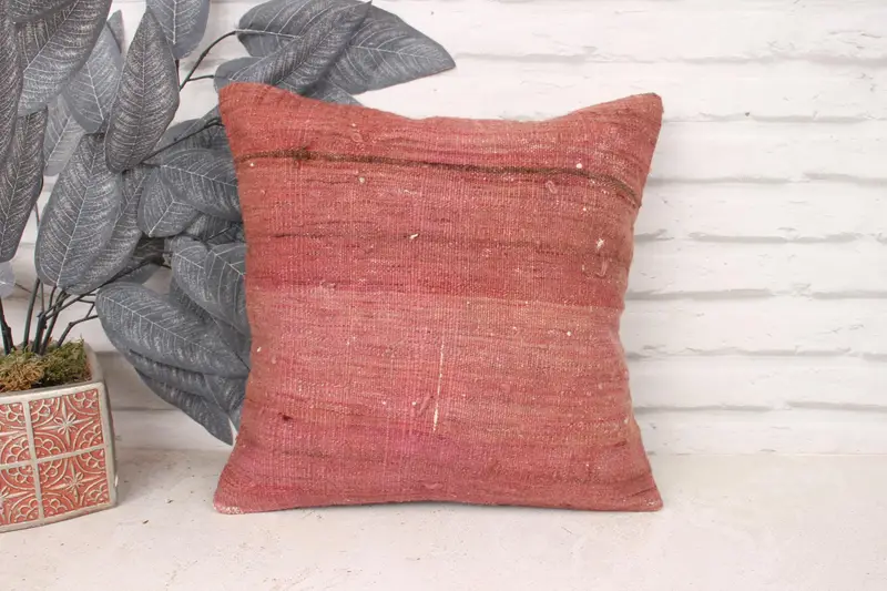 14x14 Red Cushion Cover, Art Deco Cushion Cover, Vintage Pillow, Pillow for Sofa, Comfy Throw Pillow Sham, Cushion Case, Turkish Kilim Pillow - 1
