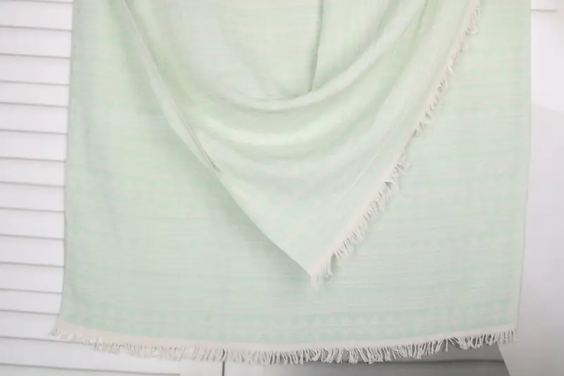 Mint Cotton Beach Towel Personalized Kilim Design, 40x71 Inches