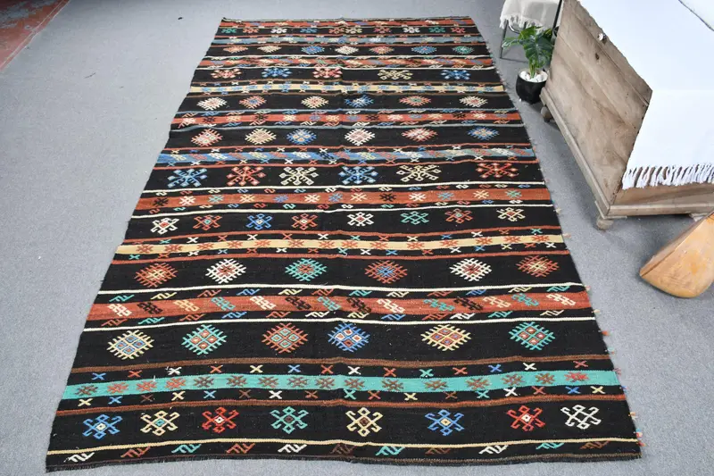 Zarif Siyah & Turuncu İran Halısı, 6,5x11 ft