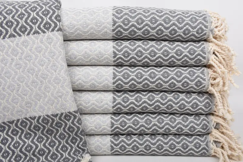 Beach Towel Turkish Cotton Dark Gray-Light Gray Striped, 70x40 Inches