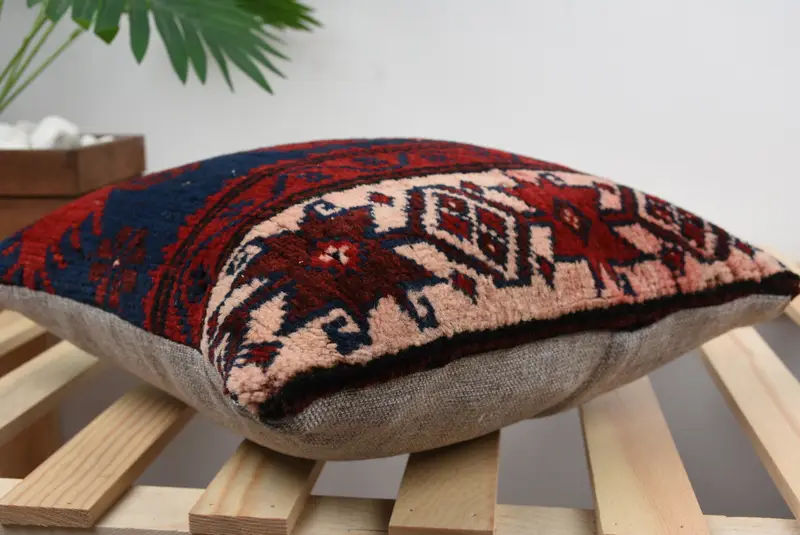 Boho Chic Pillow Sham, Cushion Case, Kilim Pillow, Turkish Kilim Pillow, Vintage Kilim Throw Pillow, Outdoor Patio Pillow, 14x14 Brown Pillow Case - 4