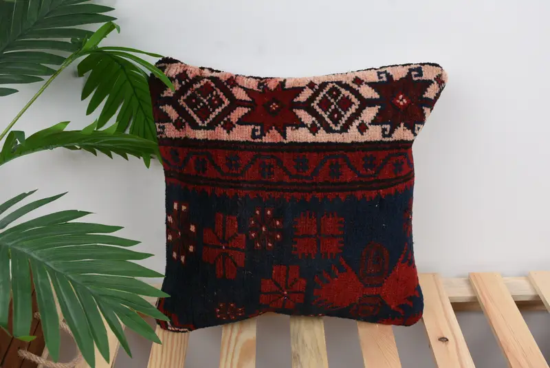 Boho Chic Pillow Sham, Cushion Case, Kilim Pillow, Turkish Kilim Pillow, Vintage Kilim Throw Pillow, Outdoor Patio Pillow, 14x14 Brown Pillow Case - 1