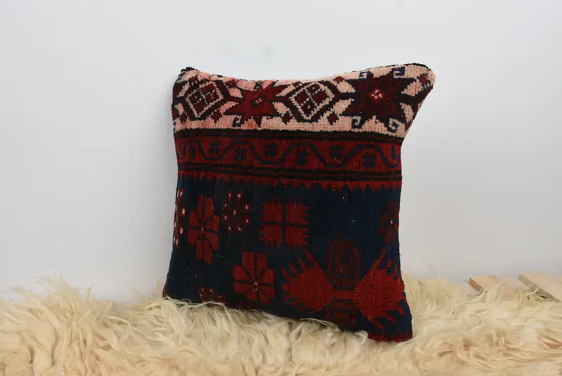 Boho Chic Pillow Sham, Cushion Case, Kilim Pillow, Turkish Kilim Pillow, Vintage Kilim Throw Pillow, Outdoor Patio Pillow, 14x14 Brown Pillow Case - 7