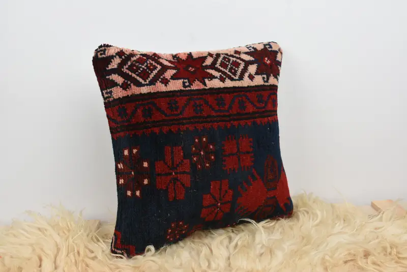 Boho Chic Pillow Sham, Cushion Case, Kilim Pillow, Turkish Kilim Pillow, Vintage Kilim Throw Pillow, Outdoor Patio Pillow, 14x14 Brown Pillow Case - 8