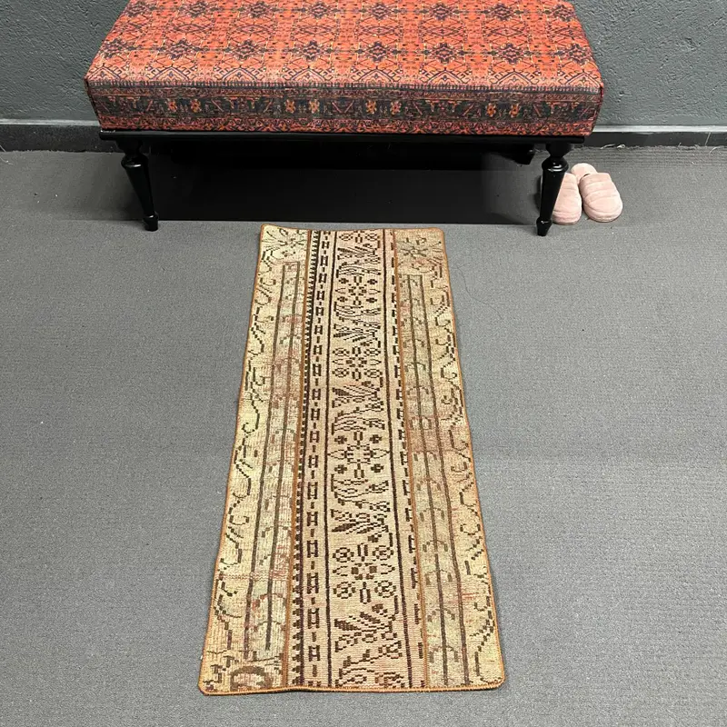 1.6x4.1 ft Halı, Türk Oushak Halısı, Vintage Kahverengi Yün Ombré Halı - 1