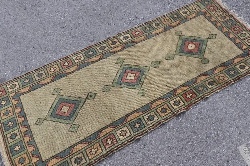2.8x6.6 ft Oushak Vintage Halı, Kahverengi Fas Türk Halısı Yün - 1