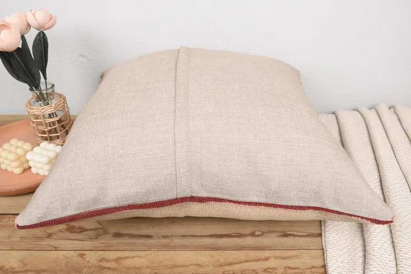 Boho Pillow Sham Cover, 24x24 Beige Pillow Case, Pillow Sham, Living Room Throw Pillow Cover, Kilim Pillow, Interior Designer Pillow - 6