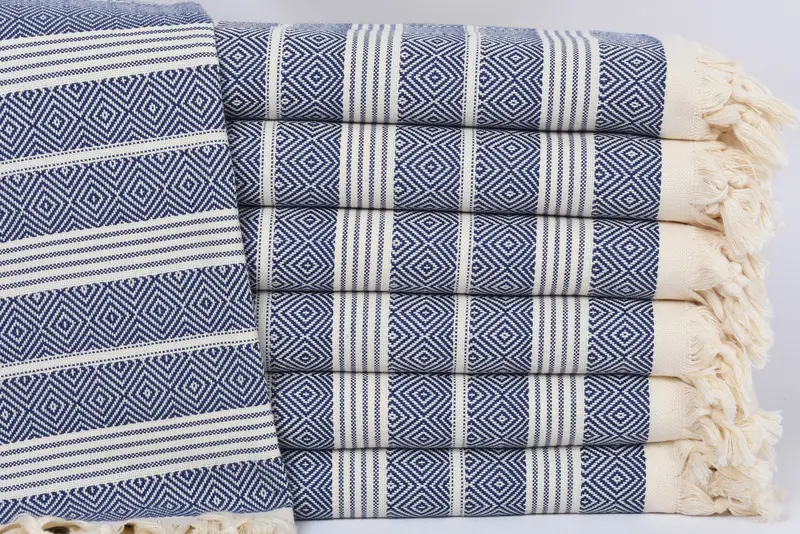 Navy Diamond Towel Organic Cotton Bath Towel, 69x38 Inches