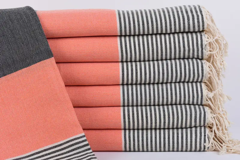 Bachelorette Party Towel Orange-Black Striped Organic Cotton, 67x40 Inches