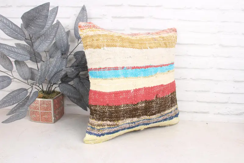 Retro Pillow Case, Cushion Case, 18x18 Beige Cushion Cover, Turkish Kilim Pillow, Outdoor Bolster Pillow, Gift Pillow, Ethnical Kilim Rug Pillow - 3