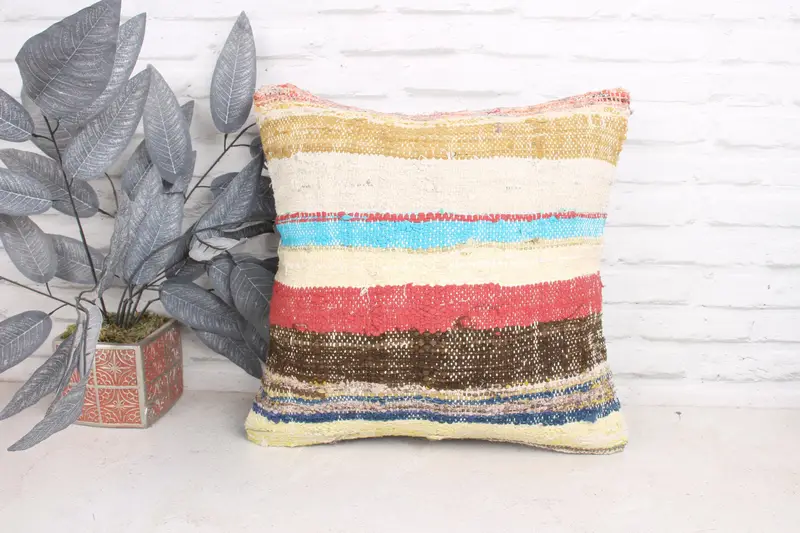 Retro Pillow Case, Cushion Case, 18x18 Beige Cushion Cover, Turkish Kilim Pillow, Outdoor Bolster Pillow, Gift Pillow, Ethnical Kilim Rug Pillow - 1