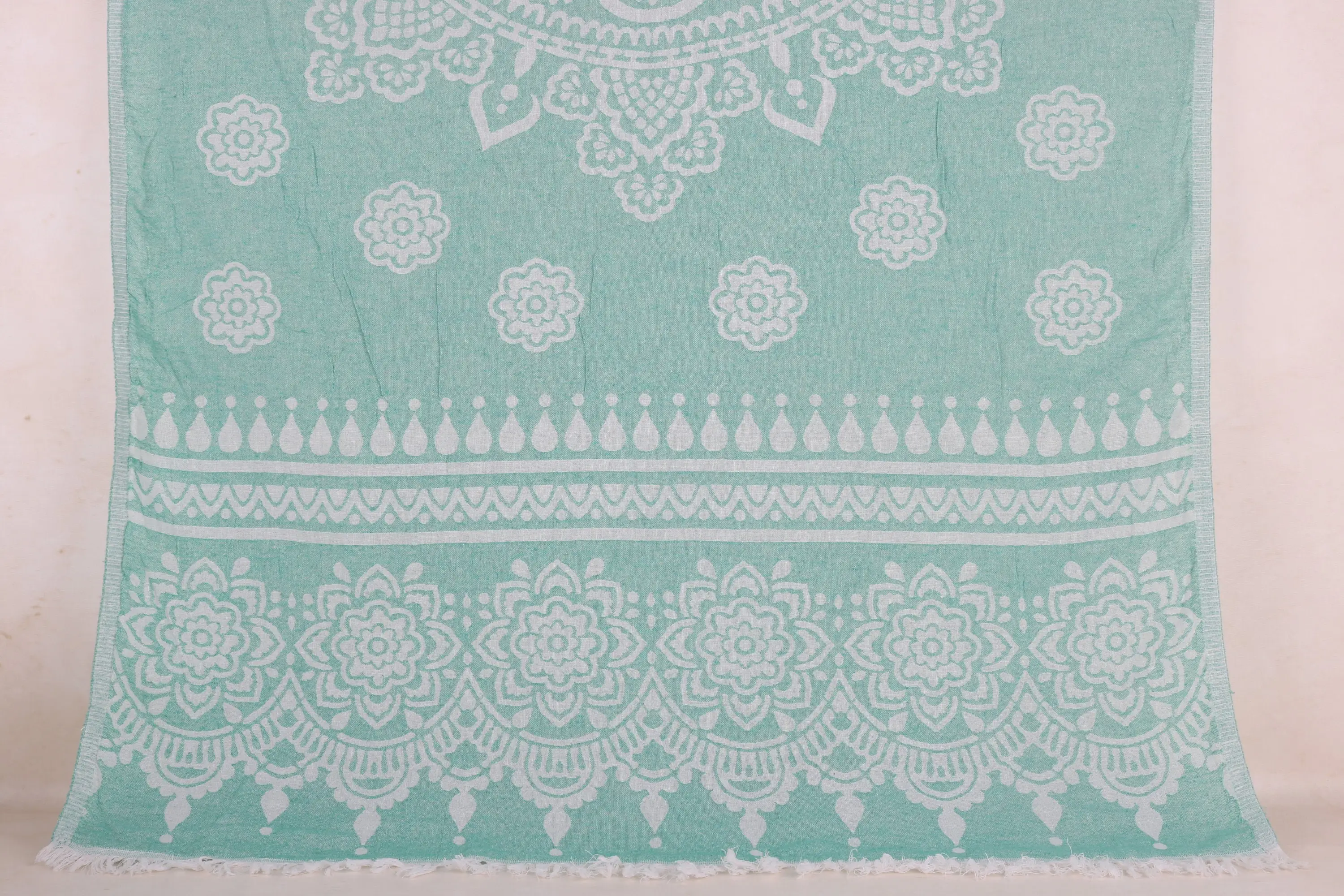 Benetton Green Cotton Floral Towel, Bachelorette Gift, 36x73 Inches - 1