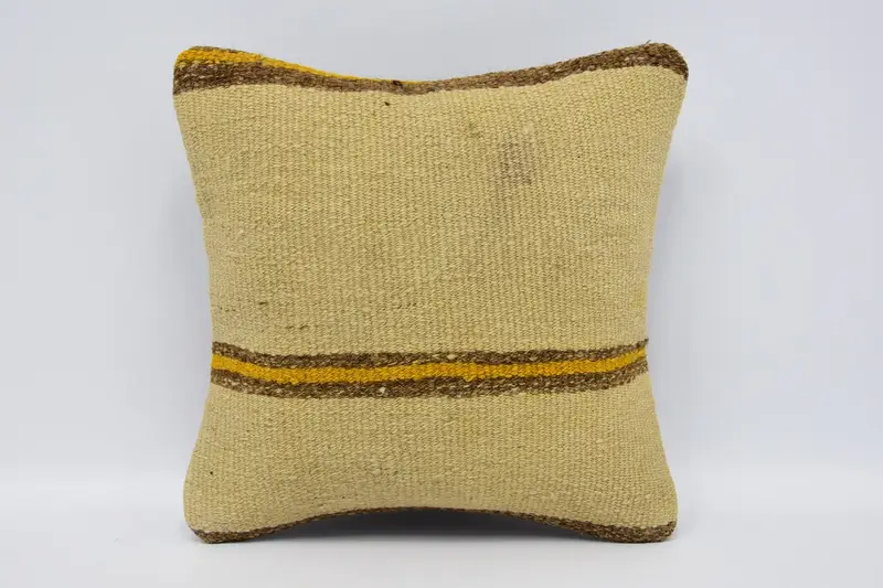 Minimalist Throw Moroccan Cushion Case, 12x12 inch Striped Beige Pillow Sham - 1