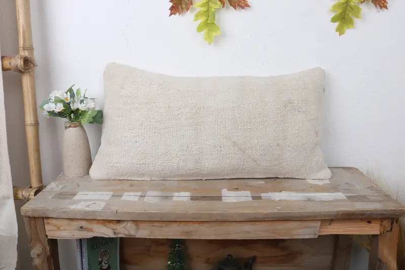 Pillow, 12x24 Beige Cushion Cover, Ethnical Kilim Rug Pillow, Outdoor Patio Pillow Case, Boho Pillow, Throw Kilim Pillow, Cotton Cushion Cover - 1
