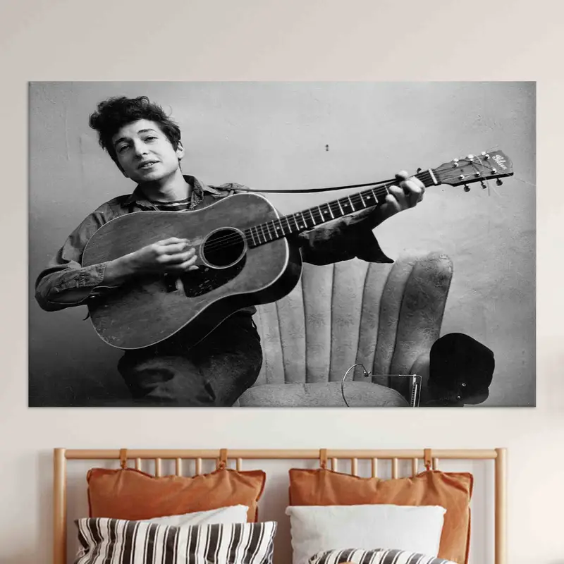 ボブ ディラン ミュージカル キャンバス: トレンディな白黒プリント アート