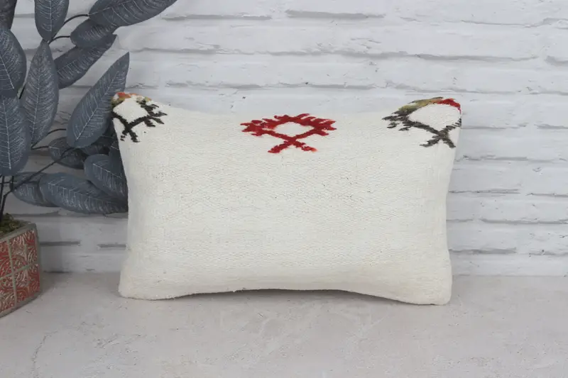 Neutral Throw Cushion, Kilim Pillow Cover, 12x20 White Pillow, Ikat Pillow, Vintage Kilim Pillow, Antique Pillows, Pillow Case - 1