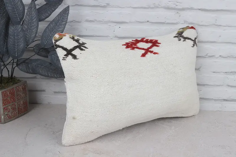 Neutral Throw Cushion, Kilim Pillow Cover, 12x20 White Pillow, Ikat Pillow, Vintage Kilim Pillow, Antique Pillows, Pillow Case - 3