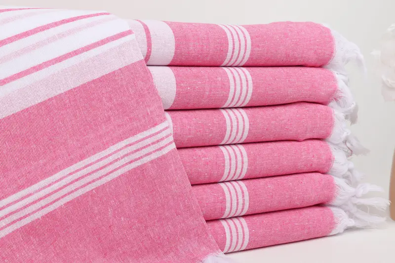 Kişiye Özel Hediye Kutusu Fuşya Çizgili Havlu, Türk Plajı, 40x71 İnç