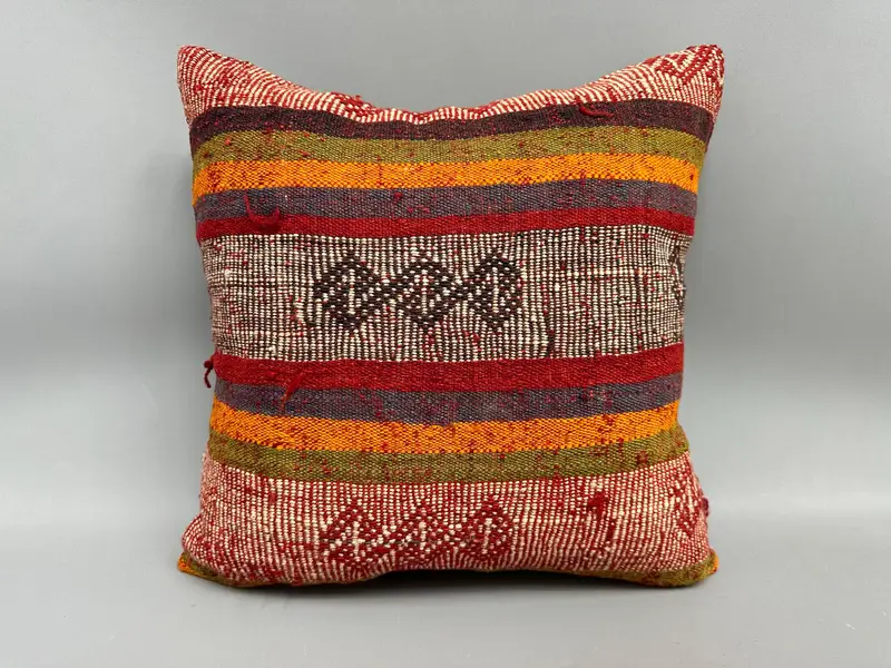 Office Chair Cushion Cover, Pillow, Customized Pillow Sham, 18x18 Red Cushion Case, Pillow for Sofa, Boho Pillow Sham Cover, Throw Kilim Pillow - 4