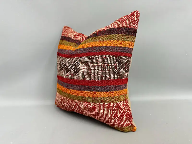 Office Chair Cushion Cover, Pillow, Customized Pillow Sham, 18x18 Red Cushion Case, Pillow for Sofa, Boho Pillow Sham Cover, Throw Kilim Pillow - 3