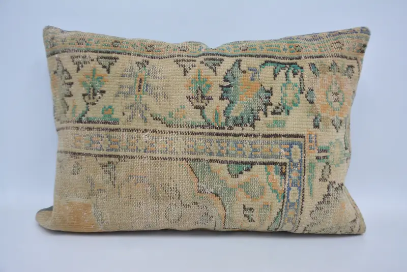 Garden Pillow, Bed Cushion Case, 20x28 Beige Cushion, Pillow Sham, Boho Pillow Sham Cover, Turkish Kilim Pillow, Gift Pillow - 1