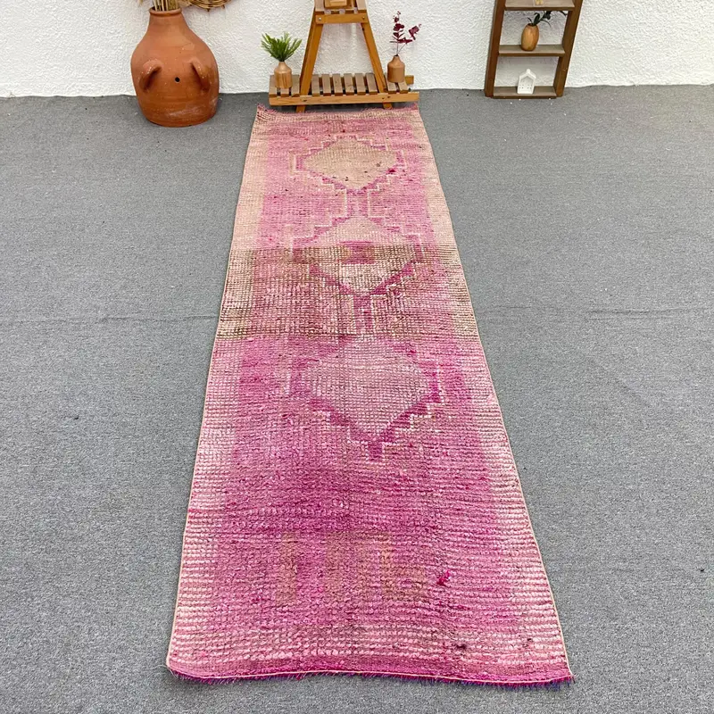 Purple Moroccan Rug, 2.7x9.6 ft with Green Accents