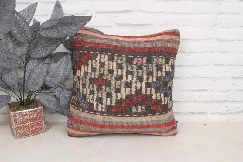Pillow for Sofa, 16x16 Beige Pillow Cover, Southwestern Cushion Cover, Kilim Pillow Cover, Pillow Case, Handmade Kilim Cushion, Ottoman Pillow Cover - 1