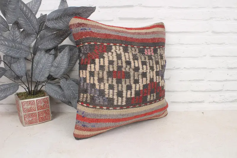 Pillow for Sofa, 16x16 Beige Pillow Cover, Southwestern Cushion Cover, Kilim Pillow Cover, Pillow Case, Handmade Kilim Cushion, Ottoman Pillow Cover - 3