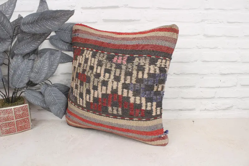 Pillow for Sofa, 16x16 Beige Pillow Cover, Southwestern Cushion Cover, Kilim Pillow Cover, Pillow Case, Handmade Kilim Cushion, Ottoman Pillow Cover - 4