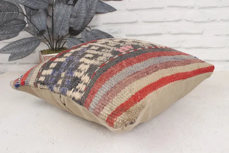 Pillow for Sofa, 16x16 Beige Pillow Cover, Southwestern Cushion Cover, Kilim Pillow Cover, Pillow Case, Handmade Kilim Cushion, Ottoman Pillow Cover - 6