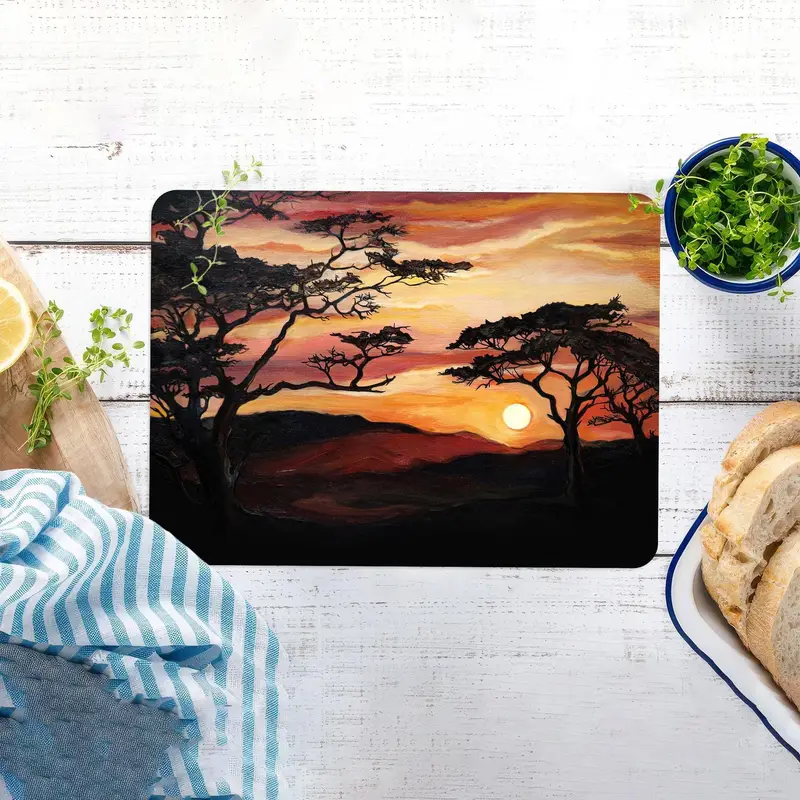 Gün Batımından Esinlenen Cam Kesme Tahtası, Temperli, Kasa, Modern Mutfak