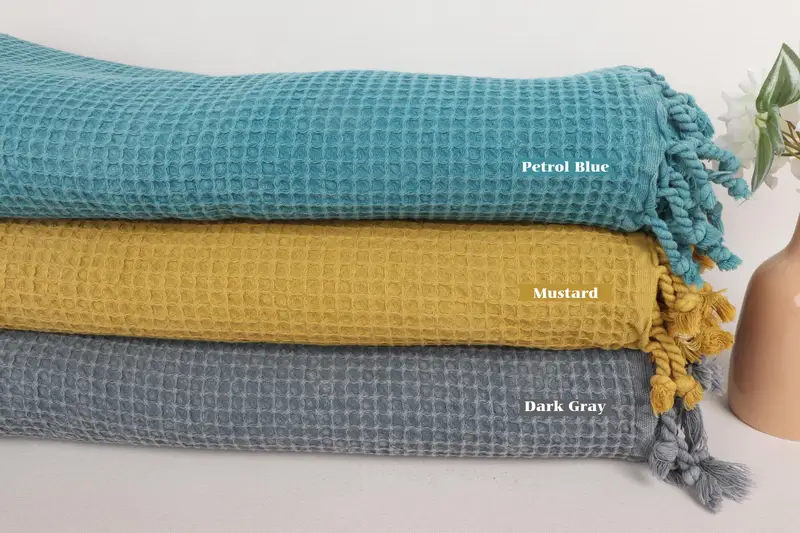 Decorative Bedspread, Customized Turkish Blanket, Tablecloth, Embroidered Bedspread, 92x68 Cotton Waffle Towel, Woven Blanket, Custom Wedding Gifts - 2