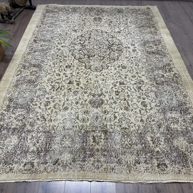 7.3x10.7 ft Beige Rug, Geometric & Floral Design