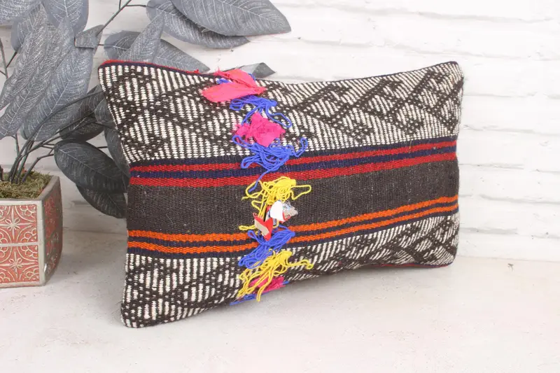 Turkish Pillow, Pillow for Couch, Designer Throw Pillow, Kilim Pillow Cover, Toss Cushion, Pillow Case, 12x20 Brown Pillow Case, Square Throw Pillow - 3