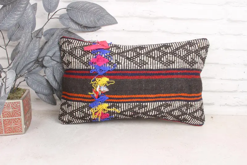 Turkish Pillow, Pillow for Couch, Designer Throw Pillow, Kilim Pillow Cover, Toss Cushion, Pillow Case, 12x20 Brown Pillow Case, Square Throw Pillow - 1