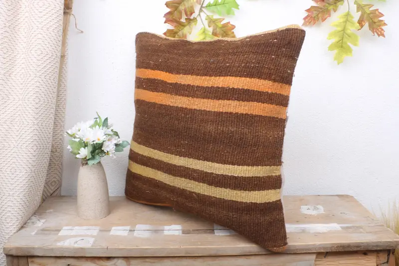 Interior Designer Pillow, Pillow Cover, Antique Pillows, Ethnical Kilim Rug Pillow, Bohemian Cushion Cushion, 18x18 Brown Pillow Case - 4