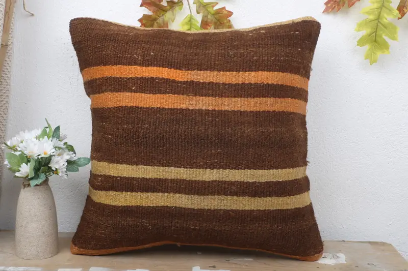 Interior Designer Pillow, Pillow Cover, Antique Pillows, Ethnical Kilim Rug Pillow, Bohemian Cushion Cushion, 18x18 Brown Pillow Case - 2