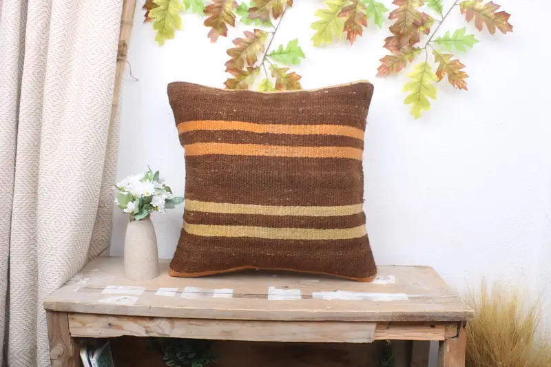 Interior Designer Pillow, Pillow Cover, Antique Pillows, Ethnical Kilim Rug Pillow, Bohemian Cushion Cushion, 18x18 Brown Pillow Case - 1