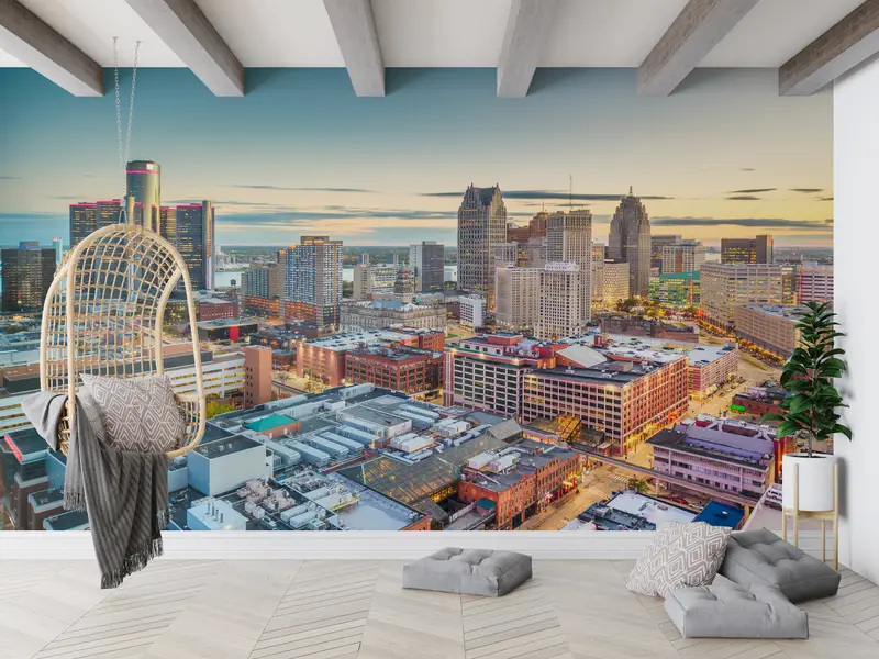 Detroit Skyline Printed Wallpaper: Urban Elegance for Your Space