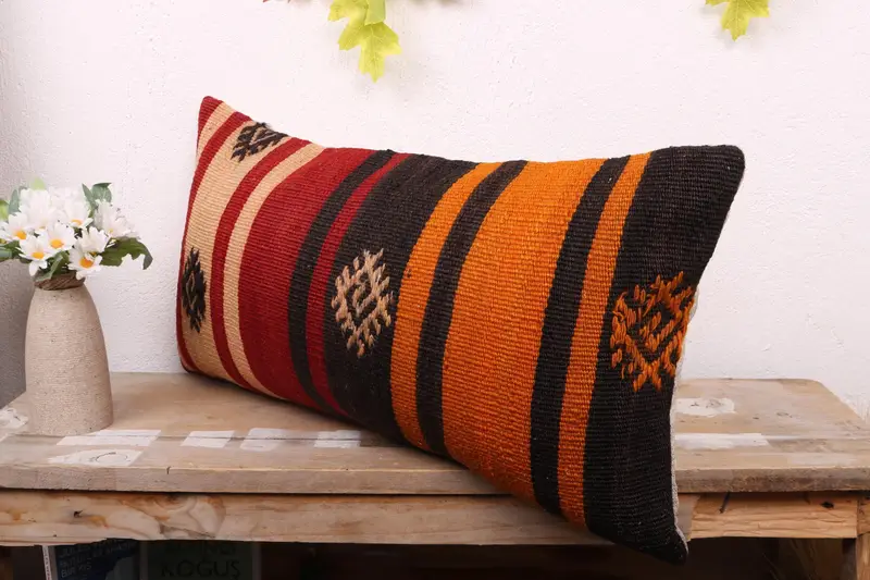 Pillow for Sofa, Rustic Pillow Sham, Accent Throw Pillow Sham, 12x24 Red Cushion, Interior Designer Pillow, Pillow Cover, Ethnical Kilim Rug Pillow - 4